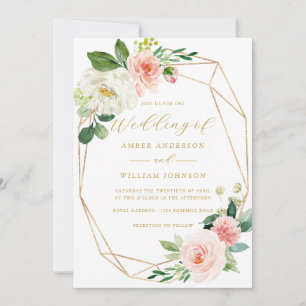 Convites Grinalda Floral Rosa Bege Casamento  