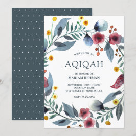 Convites Grinalda Floral Vibrante em Aquarela Aqiqah