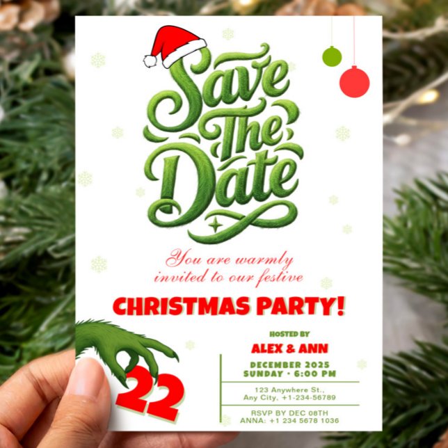 Convites Grinch Style Christmas Party Save the Date (Grinch Style Christmas Party Save the Date Invitation, Funny Xmas invite)