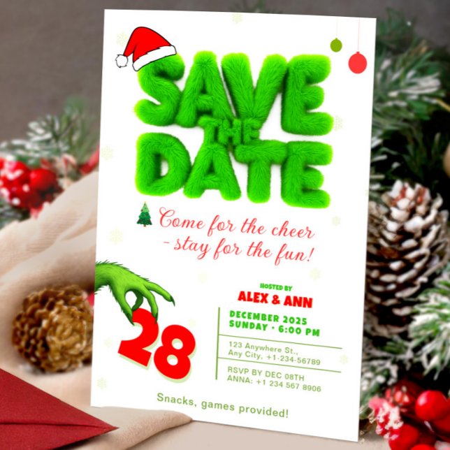 Convites Grinch Style Save The Date Christmas New Year (Grinch Style Save The Date Christmas New Year Invitation, Merry Grinchmas, Christmas Invitation)