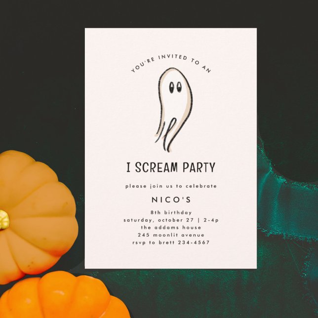 Convites Gritar Ghost Sketch Halloween Festa de aniversário (Ghost illustration chic minimal I Scream Halloween party invitation.)