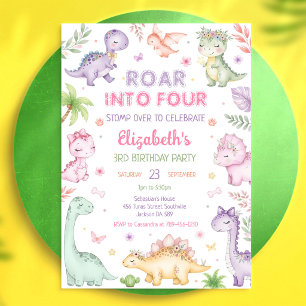 Convites Grito de Dinossauro Pastel para Quatro Aniversário
