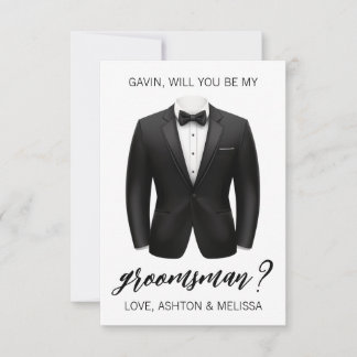 Convites Groomsman Proposal Card, Black Tuxedo, Suit Jacket