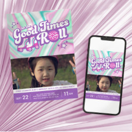 Convites Grooved Colorful Swirls Roller Disco Party Foto