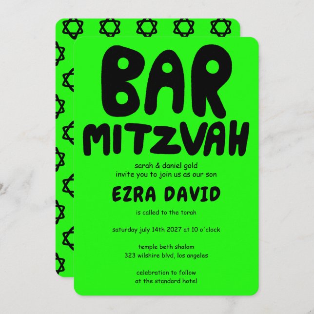 Convites Groovtering Handlettering BAR Personalizado Mitzva (Frente/Verso)
