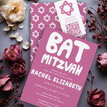 Convites Groovtering Handlettering Stars Rosa Mitzvah Perso<br><div class="desc">Cartão perfeito para anunciar um morcego mitzvah! Mão fez arte para você com a letra na frente e um padrão no lado de trás! TOTALMENTE PERSONALIZÁVEL! Clique em "Personalizar" acima para editar o texto. Clique em "editar usando a ferramenta design" para ajustar as fontes, cores e posicionamentos e para excluir...</div>