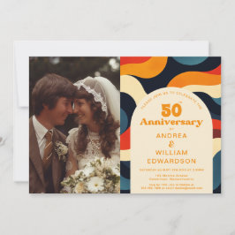Convites Groovy 1970s 50ª Foto do Aniversário de Casamento