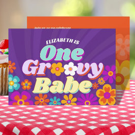 Convites Groovy 1 Bebê Refletor Colorido Aniversário