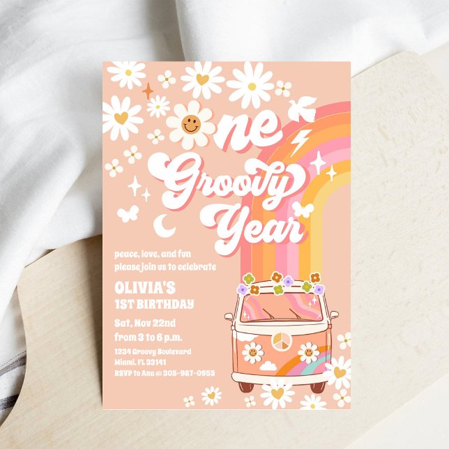 Convites Groovy 1st Birthday Invitation (Criador carregado)