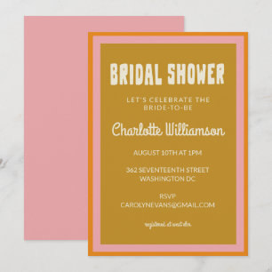 Convites Groovy 60s 70s Chá de panela cor-de-mostarda rosa