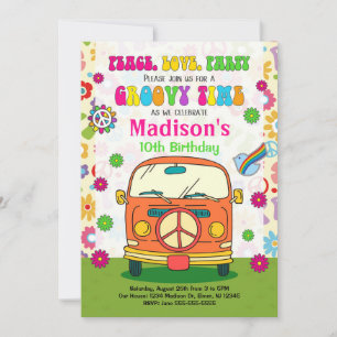 Convites Groovy 70s Themed Birthday Invitation/Hippie Van