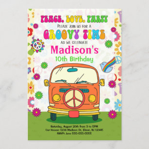 Convites Groovy 70s Themed Birthday Invitation / Hippie Van