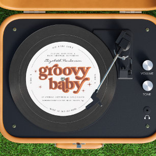 Convites Groovy Baby Chuveirinho de Bebê em Disco de Vini