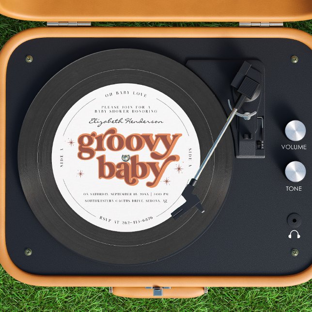 Convites Groovy Baby | Chuveirinho de Bebê em Disco de Vini (Criador carregado)