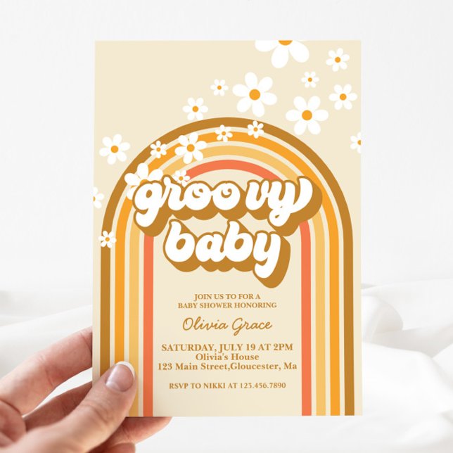 Convites Groovy Baby Retro Arco-íris Chá de Bebê (Criador carregado)
