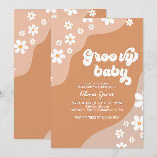 Convites Groovy Baby Retro Daisy chá de bebê marrom