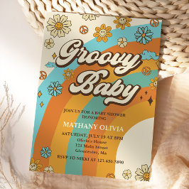 Convites Groovy Baby Retro Rainbow Party - Chá de fraldas