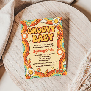 Convites Groovy Baby Retro Rainbow Party - Chá de fraldas
