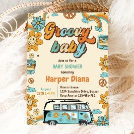 Convites Groovy Baby Retro Rainbow Party - Chá de fraldas