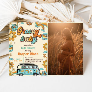 Convites Groovy Baby Retro Rainbow Party - Chá de fraldas