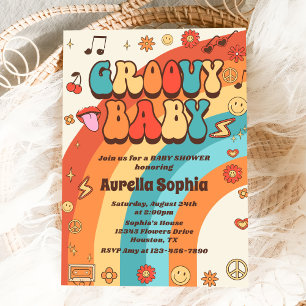 Convites Groovy Baby Retro Rainbow Party - Chá de fraldas