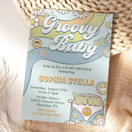Convites Groovy Baby Retro Rainbow Party - Chá de fraldas