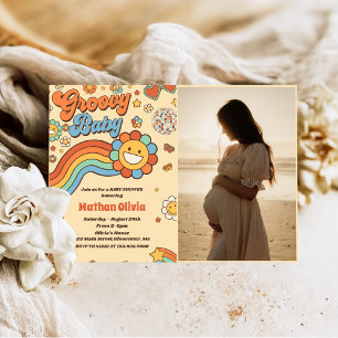 Convites Groovy Baby Retro Rainbow Party - Chá de fraldas