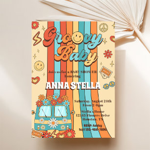 Convites Groovy Baby Retro Rainbow Party - Chá de fraldas