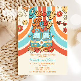 Convites Groovy Baby Retro Rainbow Party - Chá de fraldas