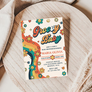 Convites Groovy Baby Retro Rainbow Party - Chá de fraldas