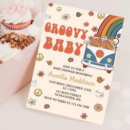 Convites Groovy Baby Retro Rainbow Party - Chá de fraldas