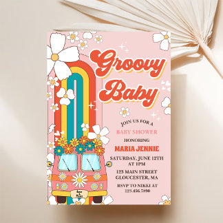 Convites Groovy Baby Retro Rainbow Party - Chá de fraldas
