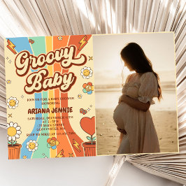 Convites Groovy Baby Retro Rainbow Party Foto do Chá de fra