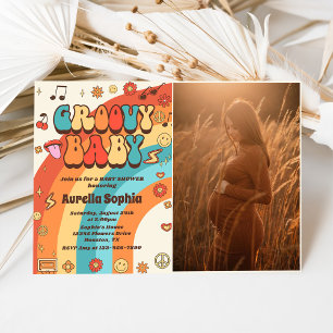 Convites Groovy Baby Retro Rainbow Party Foto do Chá de fra