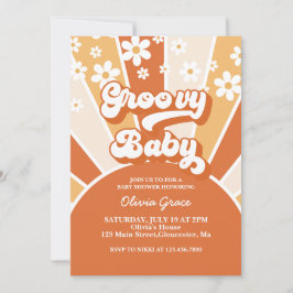 Convites Groovy Baby Retro Sol Sunshine Daisy Chá de Bebê