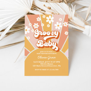 Convites Groovy Baby Retro Sol Sunshine Daisy Chá de Bebê