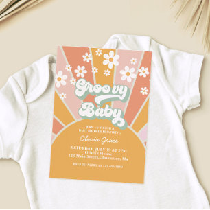 Convites Groovy Baby Retro Sol Sunshine Daisy Chá de Bebê