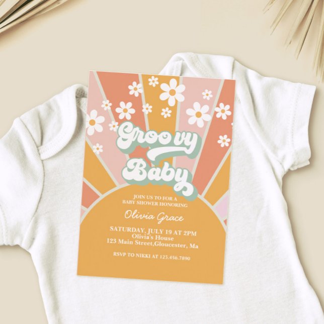 Convites Groovy Baby Retro Sol Sunshine Daisy Chá de Bebê (Criador carregado)