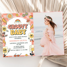 Convites Groovy Baby Retro Van Pink Party
