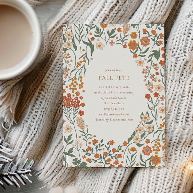 Convites Groovy Boho Orange Wildflower Fall Fete (Criador carregado)