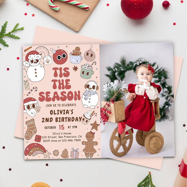 Convites Groovy Christmas Hippie Papais noeis Aniversário F (Criador carregado)