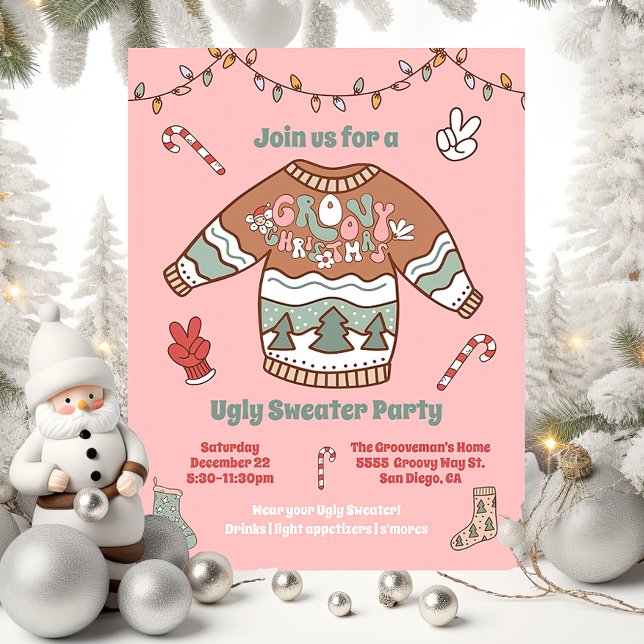 Convites Groovy Christmas Hippie Ugly Sweater Party (Criador carregado)