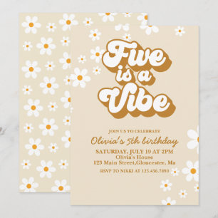 Convites Groovy Cinco é um Aniversário da 5 da Vibe Retro D