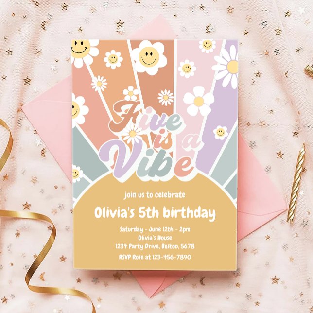 Convites Groovy Cinco é um Aniversário de 5 de luz solar re (Criador carregado)