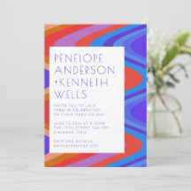 Groovy Curvy Lines Unique Retro Blue Red Casamento