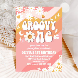 Convites Groovy Daisy 1st Birthday Invitation