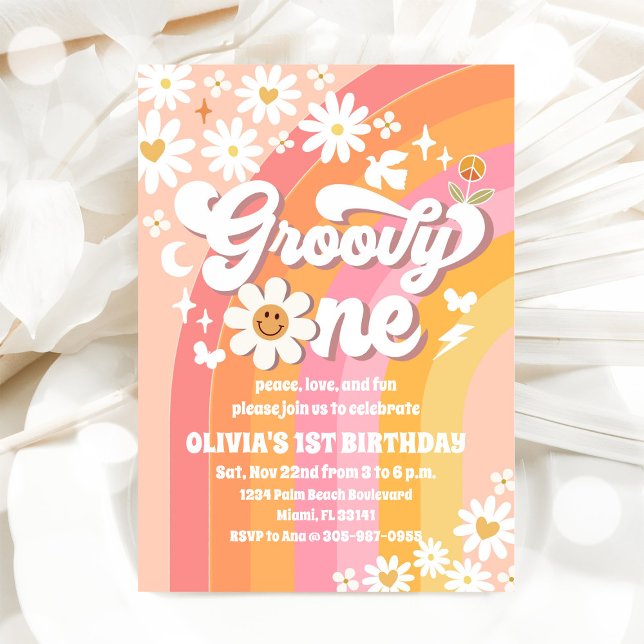 Convites Groovy Daisy 1st Birthday Invitation (Criador carregado)