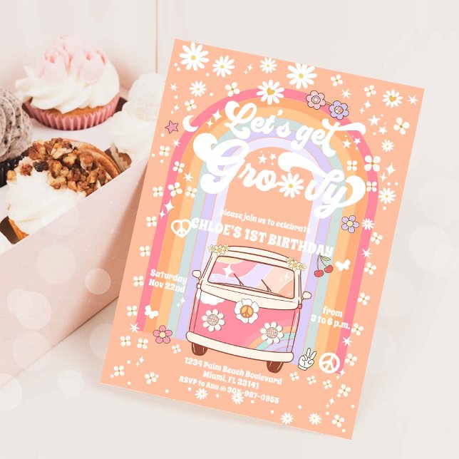 Convites Groovy Daisy 1st Birthday Invitation (Criador carregado)