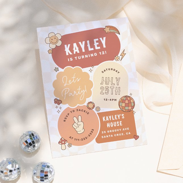 Convites Groovy Daisy Boho, Vamos do Partido Aniversário (Criador carregado)