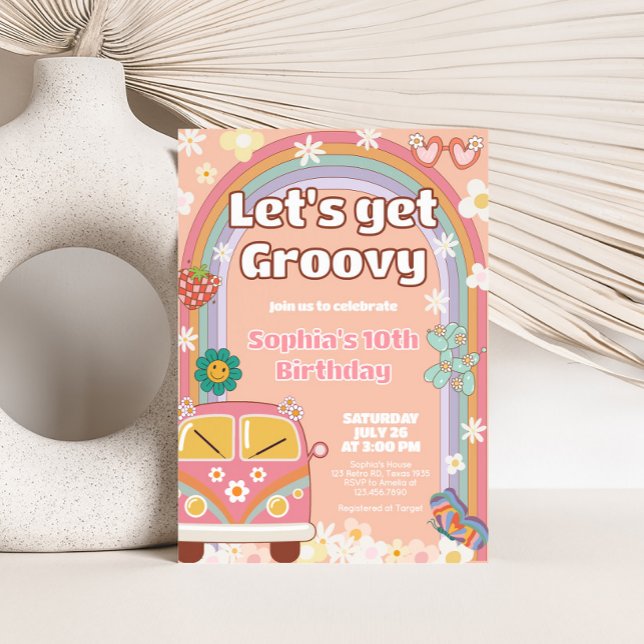 Convites Groovy Daisy Rainbow Festa de aniversário (Groovy Daisy Birthday Party Invitation)